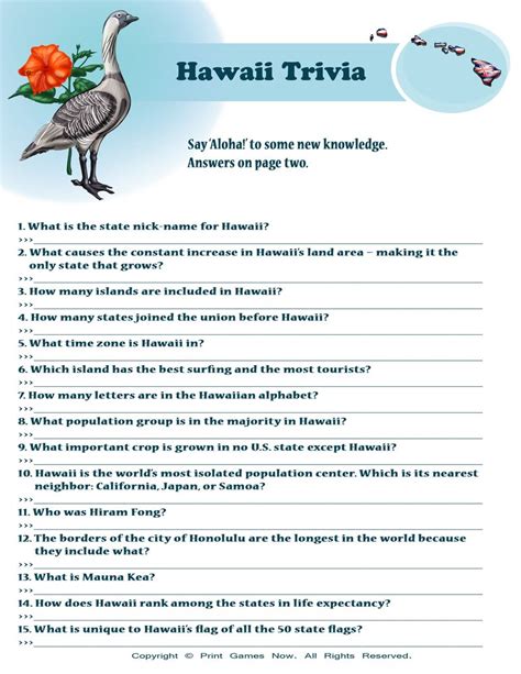 Hawaii Trivia Questions And Answers Printable